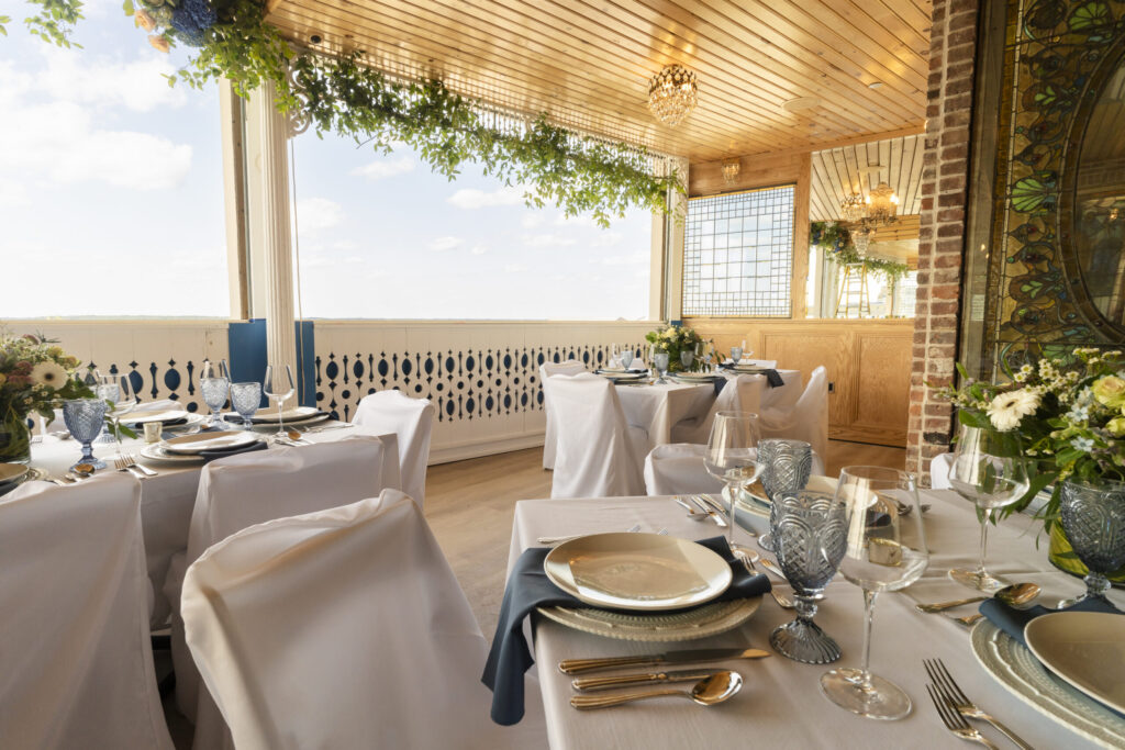 a dining room set up for a formal function