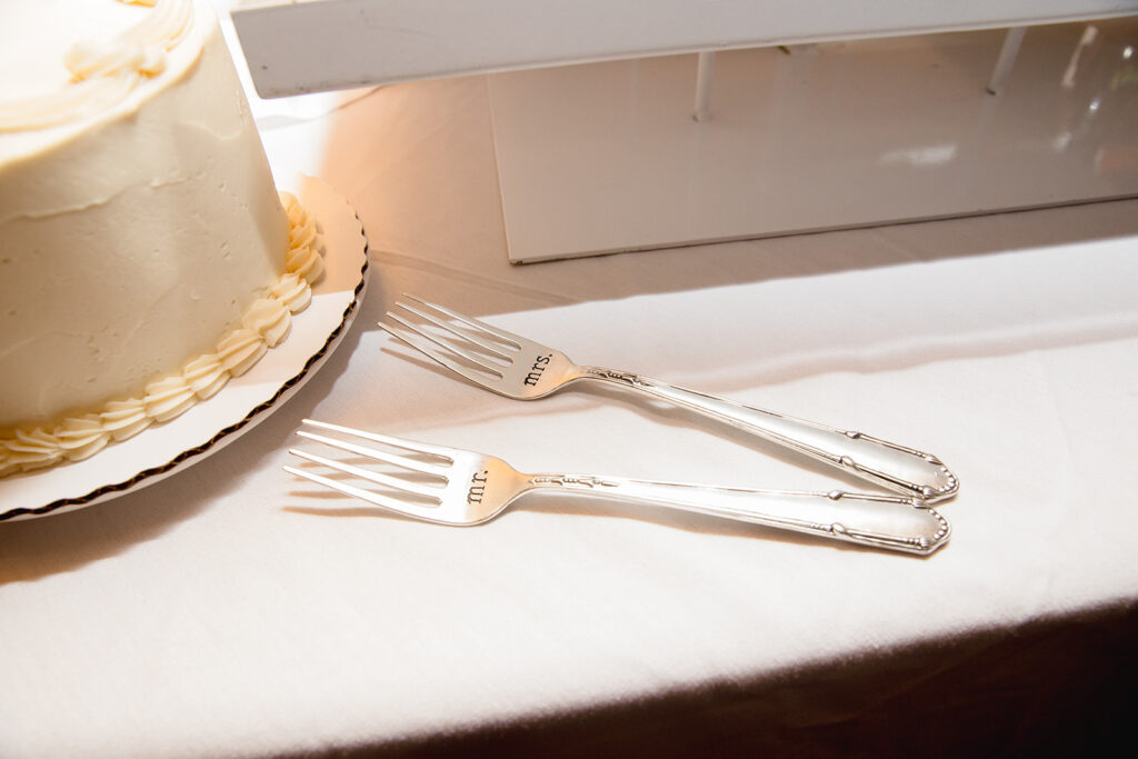 a cake and a fork on a table