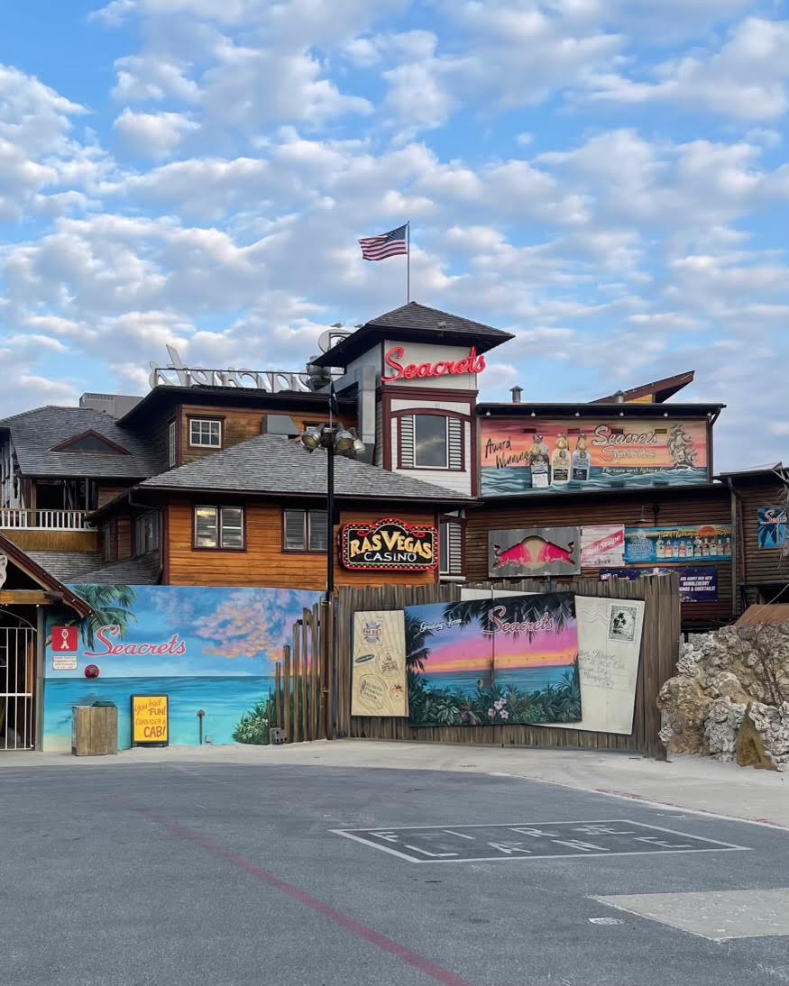 a building with a lot of signs on the side of it