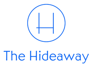 the hideaway logo on a black background